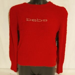 Size L Bebe Sweater. Red Pullover Fuzzy Eyelash Ladies'